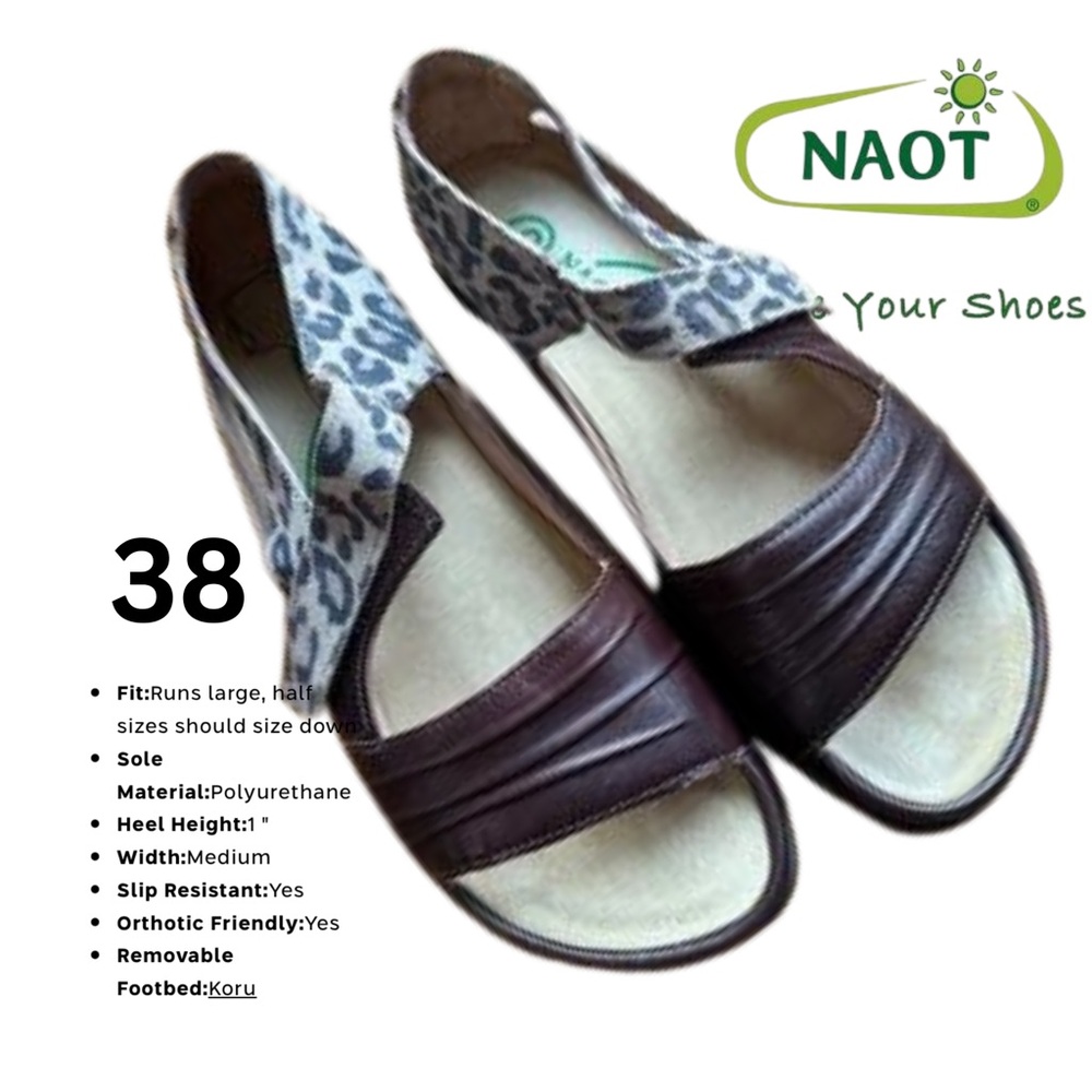 Naot Women's Brown and Animal Print Sandals